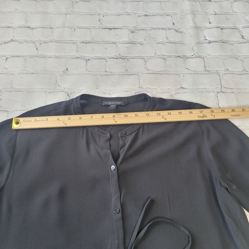 ✅ Eileen Fisher Black 100% silk dress long sleeve button front size S - Picture 6 of 11